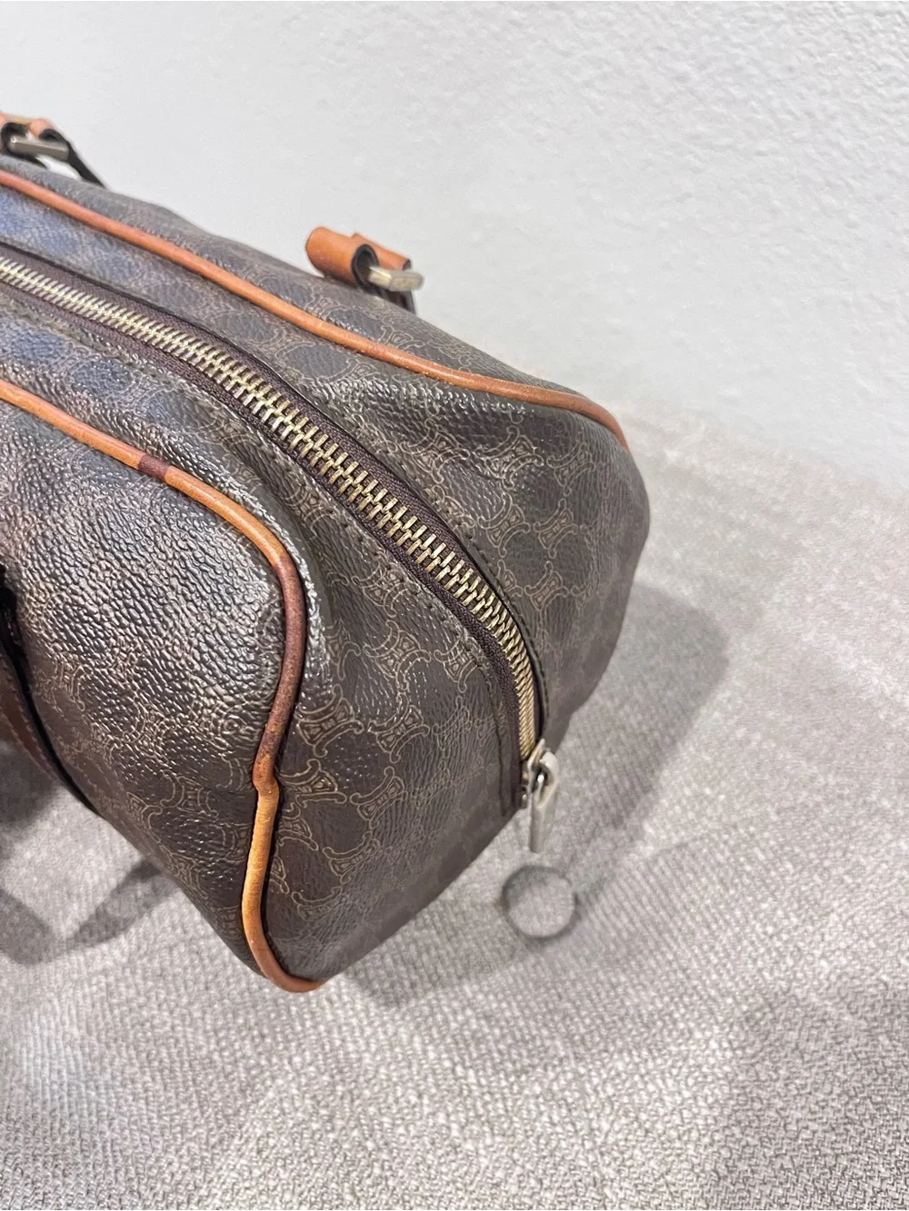 CELINE BROWN MACADAM COATED CANVAS BOSTON BAG